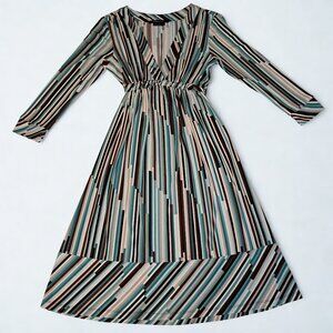 BCBG Max Azria Womens Blue Brown White Striped Dress Size Large